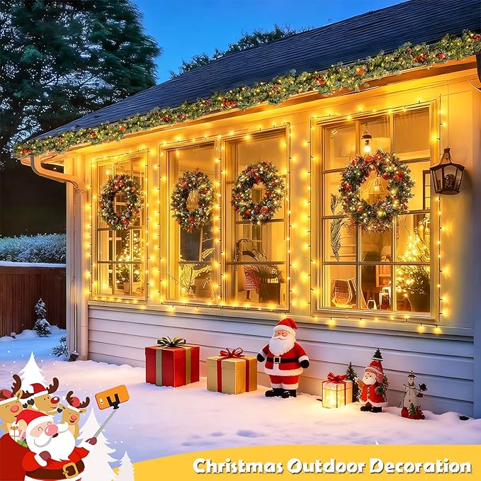 JMEXSUSS 2 Pack Solar Christmas Lights Outdoor Waterproof, Total 66 FT 200 LED Solar String Lights Outdoor, Twinkle Light for Christmas Tree Outside Garden Yard Xmas Decor(Warm White)