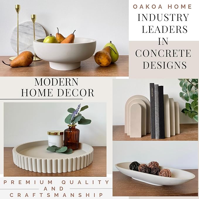 OAKOA Concrete Fruit Bowl for Kitchen Counter - Large Decorative Bowls for Home Decor - Modern Key Bowl for Entryway Table - Footed Pedestal Bowl for Keys