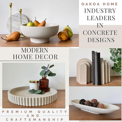 OAKOA Concrete Fruit Bowl for Kitchen Counter - Large Decorative Bowls for Home Decor - Modern Key Bowl for Entryway Table - Footed Pedestal Bowl for Keys