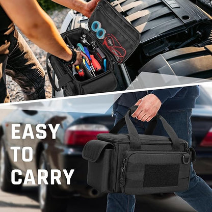 Rexmica Small Tool Bag with Anti-friction and Thick Padded Bottom, Tool Storage Organizer for Men, Tactical Bag, Range Bag, Multi-functional Work Tote for Repairman, Electrician, Carpenters, Handyman