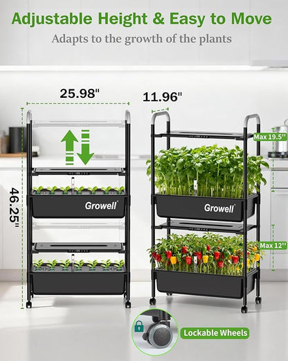 Large Hydroponics Growing System Kit, Vertical Indoor Herb Garden Kit with LED Grow Light & Independent Water Pump, 28L Movable Indoor Planter Perfect Gardening Gifts (2 Tier-54 Pods Black)