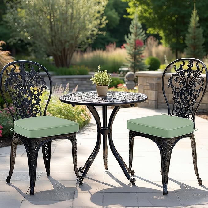 Outdoor Chair Cushions Set of 2: Waterproof & Fade Resistant Patio Furniture Cushions - 18.5 x 16 x 2 Inch Non Slip Round Corner Seat Cushion Pads with Removable Cover for Garden Yard Lawn, Sage Green