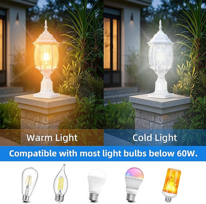 2 Pack White Outdoor Lamp Post for Patio Pathway, 17inch White Outdoor Post Light Fixture for House Pier Mount Outside Lighting Exterior Pole Lamp 17” Coach Light