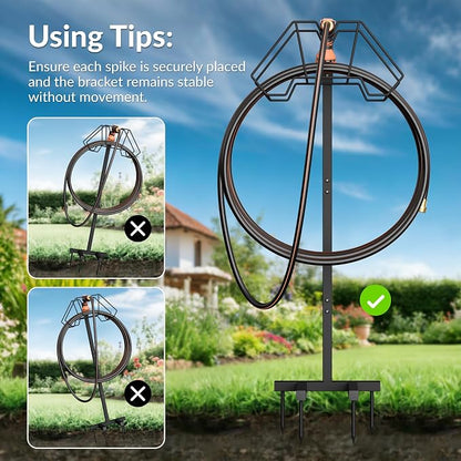 Giraffe Tools Garden Hose Holder Freestanding Heavy Duty Water Hose Holder Metal Stand, Holds 150FT Hose with 4 Spikes,Sturdy Hose Storage Stand for Outside Yard,Lawn,Garden,Black