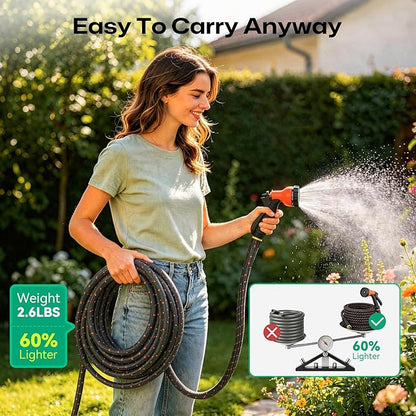 Garden Hose 25ft NON-EXPANDABLE Water Hose, 3-Layer Lightweight Nylon Braided Hose for Yard, Car Wash & Pet Shower, 600 PSI Burst Heavy Duty Kink-Free with 10-Way Nozzle & 3/4" Brass Fittings