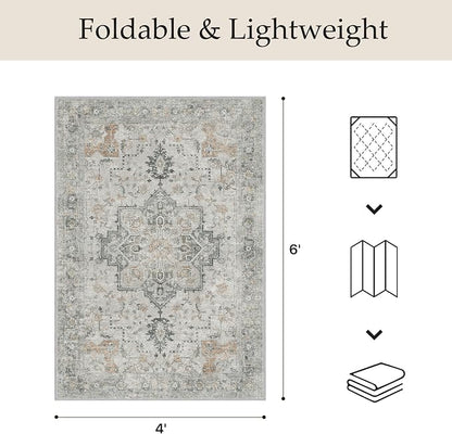 GENIMO Outdoor & Indoor Area Rug 4'x6', Waterproof, Non-Shedding, Easy Cleaning, Abstract Front Door Mat for Patio, Entryway, Porch, Living Room, Bedroom, Bathroom, Outside Carpet, Light Grey
