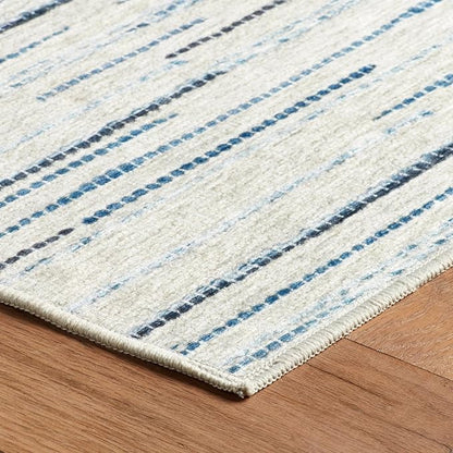 Dash & Albert Elwood Blue Machine Washable Rug, 5 X 8 Feet, Blue Stripe Pattern - Premium Luxury Hotel Quality Soft Breathable Hypoallergenic Machine Washable Easy Care All Season Comfortable