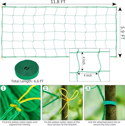 Garden Trellis Netting for Climbing Plants Outdoor Heavy Duty 27 Strands & 4x4 Inch Mesh Plant Climbing Net Strong Support for Clematis Tomatoes Cucumber Vine Plants（5.9x11.8FT）
