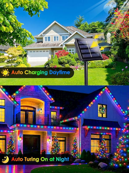 4 Pack 180FT Solar Christmas Lights Outdoor Waterproof, Super Bright 320 LED Solar String Lights with 8 Lighting Modes, Green Wire Solar Twinkle Tree Lights for Outside Xmas Party Yard(Multi-Colored)