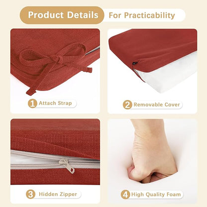 Favoyard Outdoor Bench Cushion 36 x 14 Inch Rainproof Patio Furniture Cushions 3-Year Color Fastness Garden Settee Porch Pads with Ties, Red