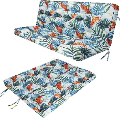 Swing Replacement Seat Cushions, 2-3 Seater Bench Cushions for Outdoor Furnitur with Backrest, Garden Recliner Seat Cushions Waterproof Sofa Pads (Flower Pattern, 55x40in)
