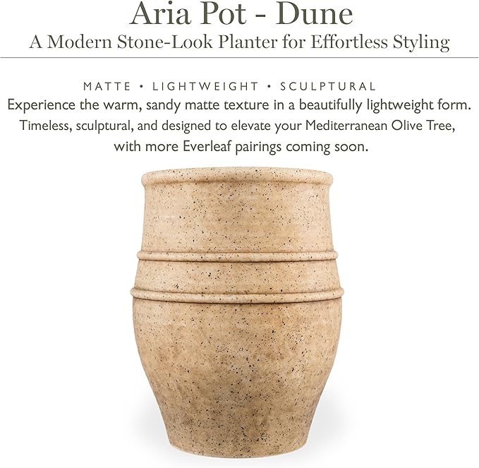 Everleaf Aria Planter Pot Small, Lightweight Modern Decorative Pot for Faux Trees & Indoor Plants, Ultra-Light Matte Finish Planter for Living Room Decor Color Dune