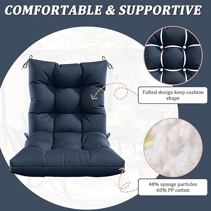 Patio Seat&Back Chair Cushions for Outdoor Furniture，Comfortable Cushions for Rocking/Dining/Lawn Chair-Set of 2
