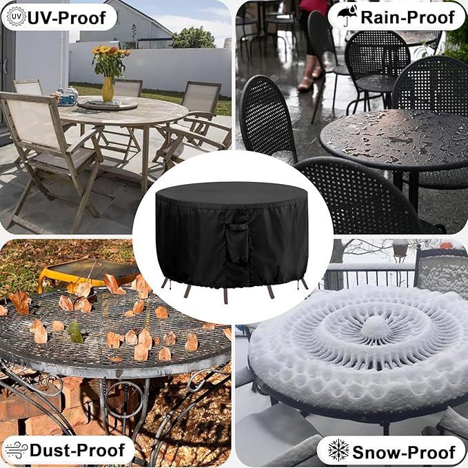 OutdoorLines Outdoor Waterproof Patio Table Furniture Set Covers - Round Couch Sectional Cover Outside Weatherproof Patio Furniture Covering for Deck, Lawn and Backyard 84" Dia x 28" H, Black