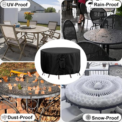 OutdoorLines Outdoor Waterproof Patio Table Furniture Set Covers - Round Couch Sectional Cover Outside Weatherproof Patio Furniture Covering for Deck, Lawn and Backyard 84" Dia x 28" H, Black