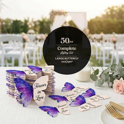 50pcs Large Printed Forever in Love Butterfly Seed Paper – Writable & Plantable Wildflower, Mom's Gift for Birthday, Use for Wedding, Baby Shower, & Party Favors