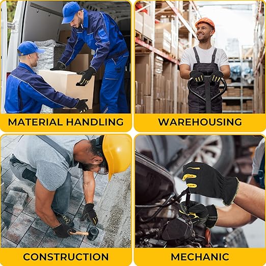 HANDLANDY Work Gloves Mens & Women, Utility Safety Mechanic Working Gloves Touch Screen, Flexible Breathable Yard Work Gloves (X-Large, Black-Yellwo)