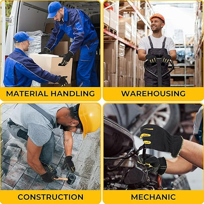 HANDLANDY Work Gloves Mens & Women, Utility Safety Mechanic Working Gloves Touch Screen, Flexible Breathable Yard Work Gloves (X-Large, Black-Yellwo)