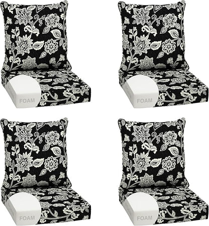 Arden Outdoor Foam Deep Seat Cushion Set (4-Pack), 24x24, Premium High-Density Foam, Never Flattens, Weather-Proof for Patio Chair Sofa Couch, Ashland Black Jacobean
