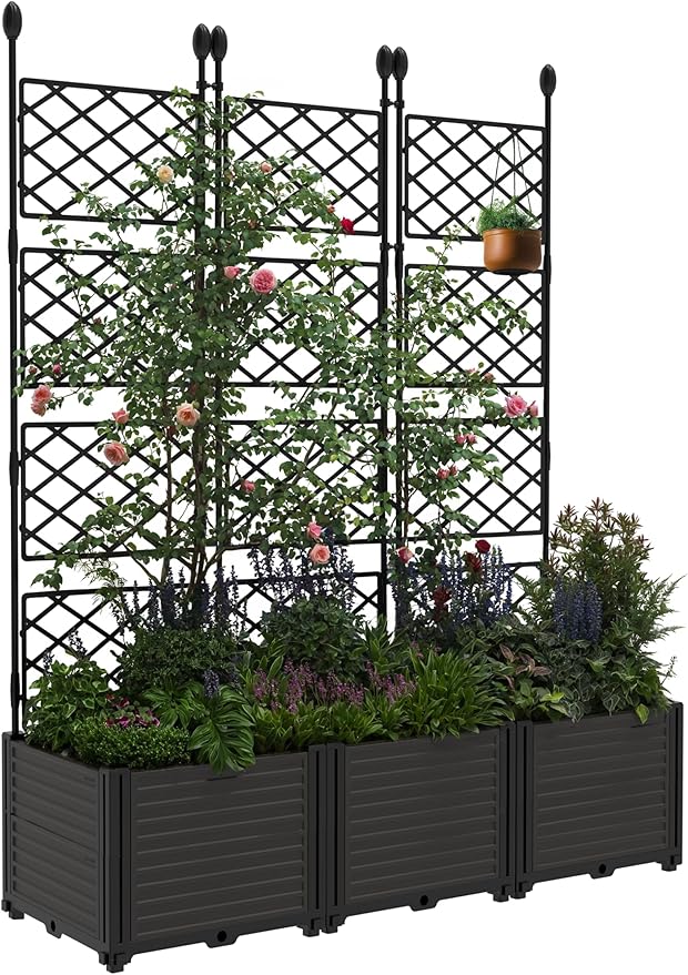 DEXSO The Elevated Garden System - 3PCS Premium Planter Box Kit w/Architectural Trellis, Raised Bed Vertical Growing Solution for Climbing Vines & Herbs, Patio Privacy Screen, Backyard Decor