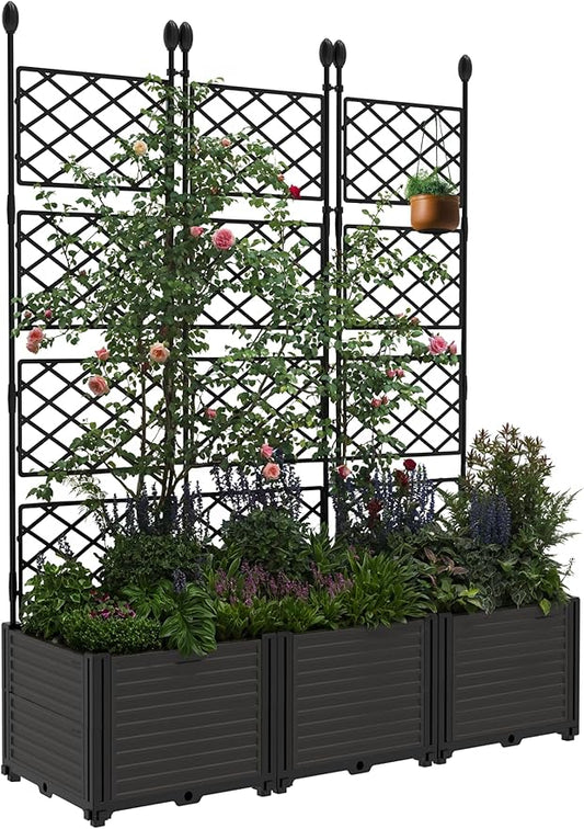 DEXSO The Elevated Garden System - 3PCS Premium Planter Box Kit w/Architectural Trellis, Raised Bed Vertical Growing Solution for Climbing Vines & Herbs, Patio Privacy Screen, Backyard Decor