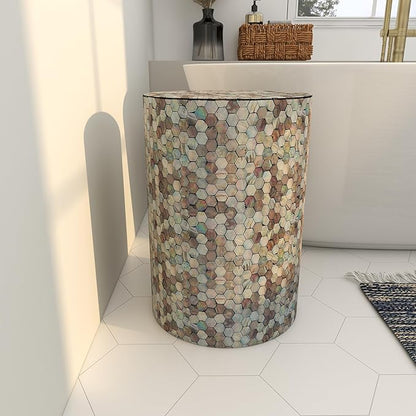 Deco 79 Mother of Pearl Shell Geometric Handmade Side End Accent Table Mosaic End Table, Side Table 14" x 14" x 20", Multi Colored