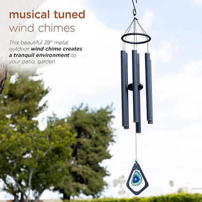 Alpine Corporation 39" Aluminum Tuned Wind Chimes with Blue Gemstone Windcatcher, Blue