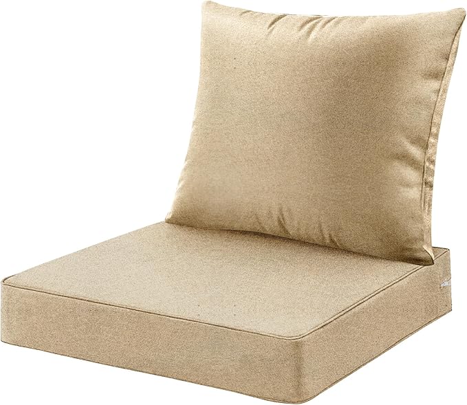 ARTPLAN Outdoor Deep Seating Cushions with Backrest Set, All-Weather Waterproof Patio Sofa Cushions for Sectionals, High-Resilience Foam Garden Furniture Cushion Cover,Apricot