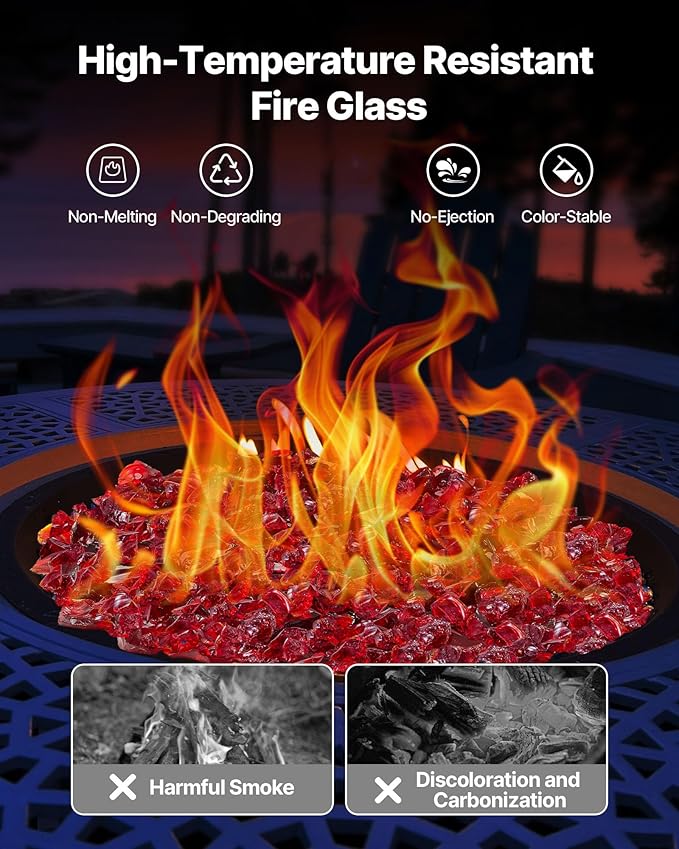 VEVOR Fire Glass, 10 LBS / 4.5 KG Smokeless & High-Temperature Resistant Fireplace Rocks, 3/4-Inch / 19.05 mm Reflective Firepit Glass Rock, High Luster Stone Landscaping for Fire Pit Table, Red