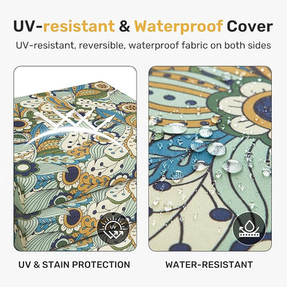 UNIKOME Outdoor Chair Cushions Pack of 4, Water Resistant Patio Cushions with Ties, High Density Sponge Filling Square Corner Seat Cushions for Outdoor Furniture, 19"*19"*3", Sun Flower