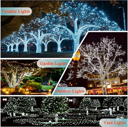 OZS 6 Pack 480LED Solar Christmas String Lights Outdoor, Waterproof 8 Modes Solar Tree Light, Green Wire Christmas Lights Outdoor for Garden, Party, Wedding, Christmas Decorations (Cool White)
