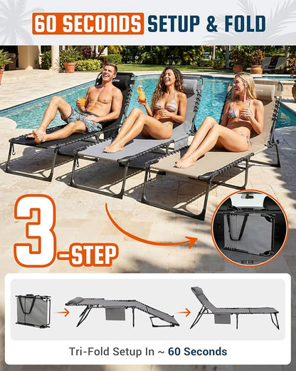 KingCamp Lounge Chair Outdoor,400LBS Tanning Chairs for Outside,Adjustable 5-Position Patio Lounge Chair Sunbathing Chase Lounge Chair Outdoor for Outside Beach Patio Sun Bathing Pool Backyard