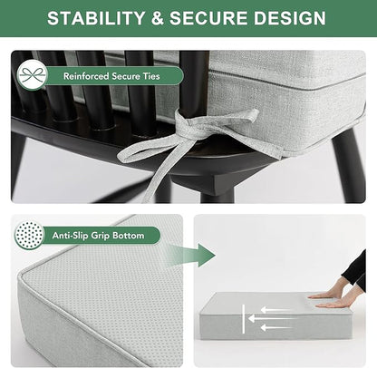 Summsun Patio Cushions for Outdoor Furniture, Faux Linen Water Resistant Backrest and Deep Seat Cushion Set with Non-Slip Bottom, Ties, Removable Cover, 22 x 22 Inch, Light Grey, Set of 4
