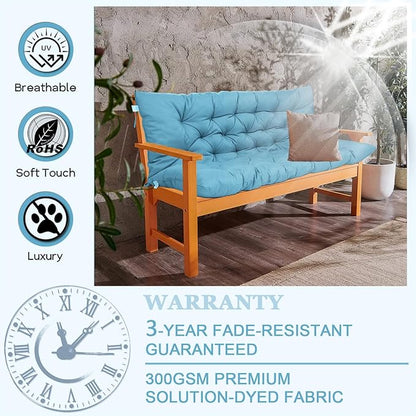 Outdoor Swing Cushions 3 Seater Waterproof, Replacement Bench Cushions for Outdoor Patio Furniture with Backrest, Porch Swing Cushion with Ties for Lawn and Garden (Sky Blue, 40x71in)
