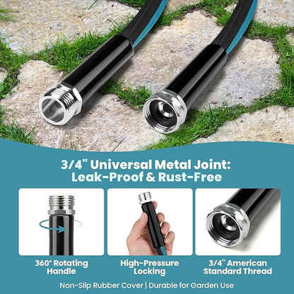 Garden Hose Water Hose 75ft Lightweight Flexible, Kink-Free Outdoor Heavy Duty 3/4" Rustproof Metal Fittings, 10-Pattern 360° Rotating Spray Nozzle for Yard Lawn Car Wash