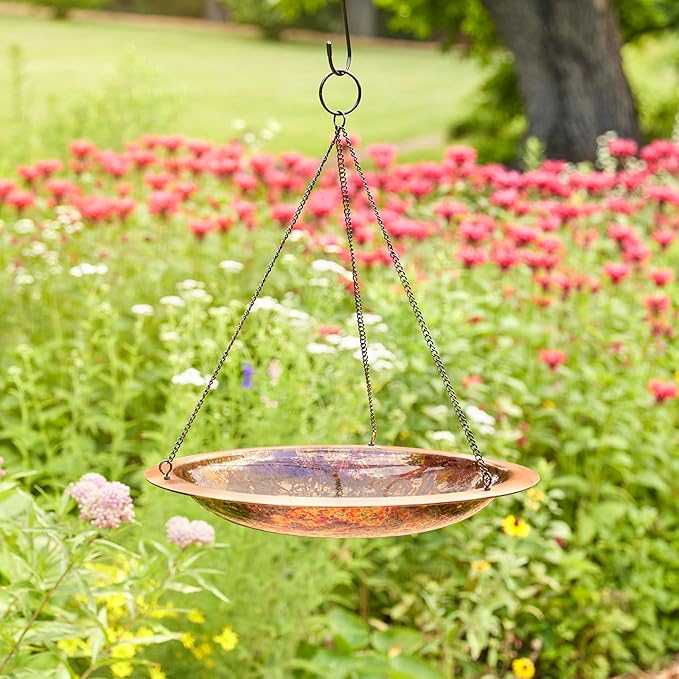 Good Directions Hanging Fire Copper Bird Bath for Outside Backyard, Outdoor, Patio, Garden, Birdbath Gift for Bird Lovers Watchers, Large 18" Pure Copper Metal