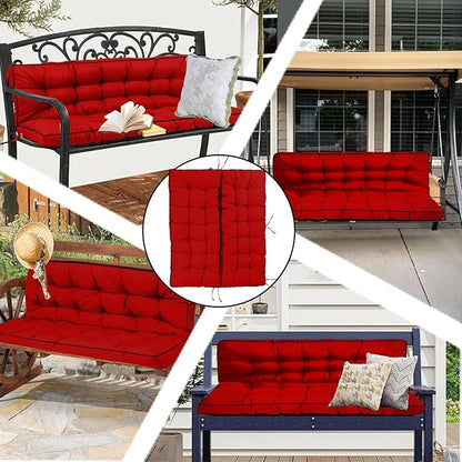 Porch Swing Cushion Three Seat, Waterproof Swing Cushions Replacement with Backrest, Outdoor Garden Furniture Patio 4" Thickened Cushions with Ties (Red, 40 x 55in)