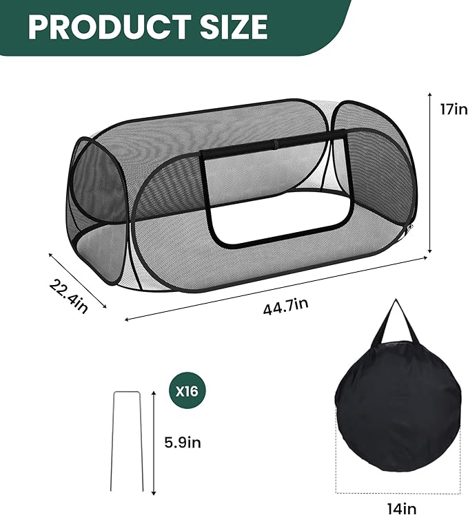 2-Pack Raised Garden Bed Covers, 45" x 22" x 17" Mesh Crop Cage, Pop-Up Plants Cover with 30% Shade Cloth for Seedlings Vegetables Fruits Flowers, Protects Against Birds Animals Pests with 16 Stakes
