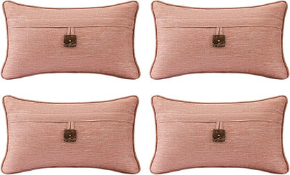 Outdoor Decorative Pillows with Coconut Button Pack of 4, 20" x 12" Outdoor Pillow Set for Couch Bed Throw Patio Sofa, Light Lotus Red