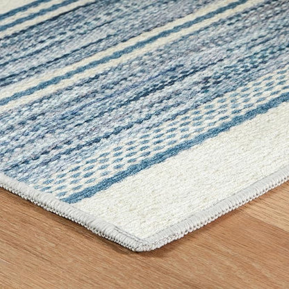 Dash & Albert Ellington Stripe Blue Machine Washable Rug, 5 X 8 Feet, Blue Stripe Pattern