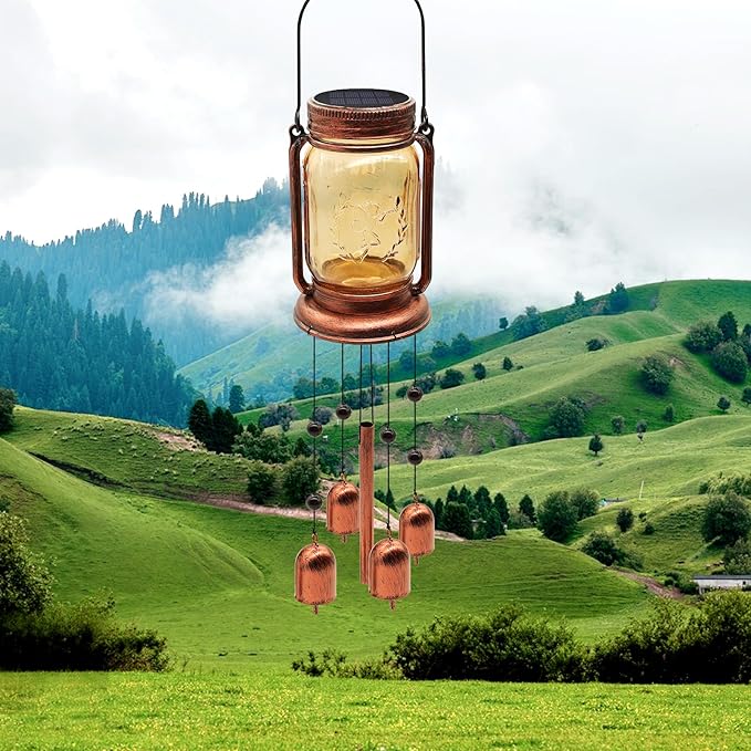 Solar Wind Chime for Outside,Solar Mason Jar Wind Chime, Outdoor Hanging Wind Chimes, for Mom Women Grandma,IP65 Waterproof Romantic Memorial Wind Chimes