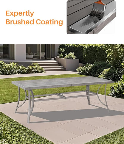 Aluminum Outdoor Dining Table for 8, 84" Rectangle Patio Dining Table with 2.2" Umbrella Hole, 8 Person Outdoor Dining Tables for Deck, Backyard, Garden, Poolside, Limed Oak