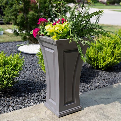 Mayne Cambridge 28in Tall Planter - Graphite Grey - 16" x 16" x 28in - Polyethylene - Built-in Water Reservoir (4834-GRG)