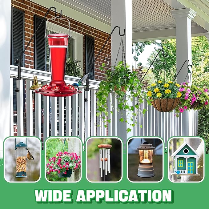 Biubee 4Pack Deck Bird Feeder Hanger for Railing- Heavy Duty Steel Stable Deck Railing Plant Hanger Outdoor, with Adjustable 3.1" Clamp, Deck Hook for Bird Feeder Plant Hangers Lanterns, 13.8 Inches