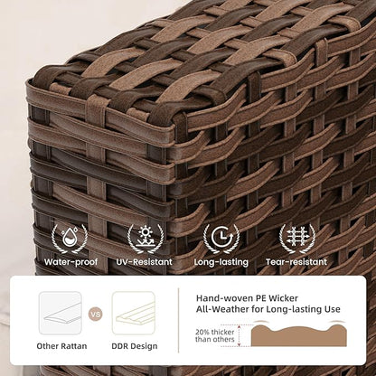 UDPATIO Patio Furniture Set with Fire Pit Table and Swivel Rocking Chairs, 5 Pieces Outdoor Wicker Furniture Set with Waterproof Cover, 4'' Thickened Cushion, Khaki