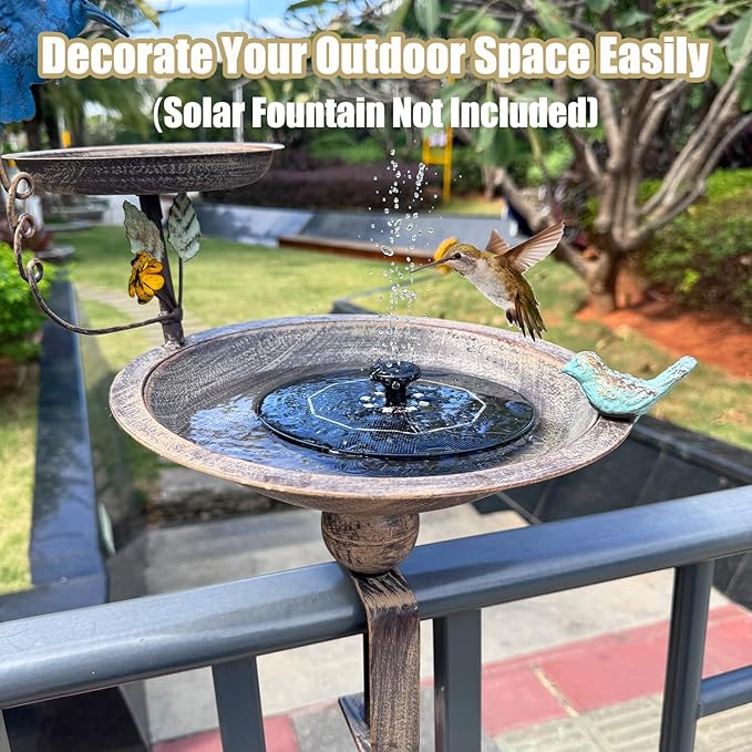 Deck Mounted Bird Bath and Feeder, 2-in-1 Balcony Metal Birdbaths for Deck Railing Outdoors, Adjustable Heavy Duty Clamp for Garden Decor Yard Lawn