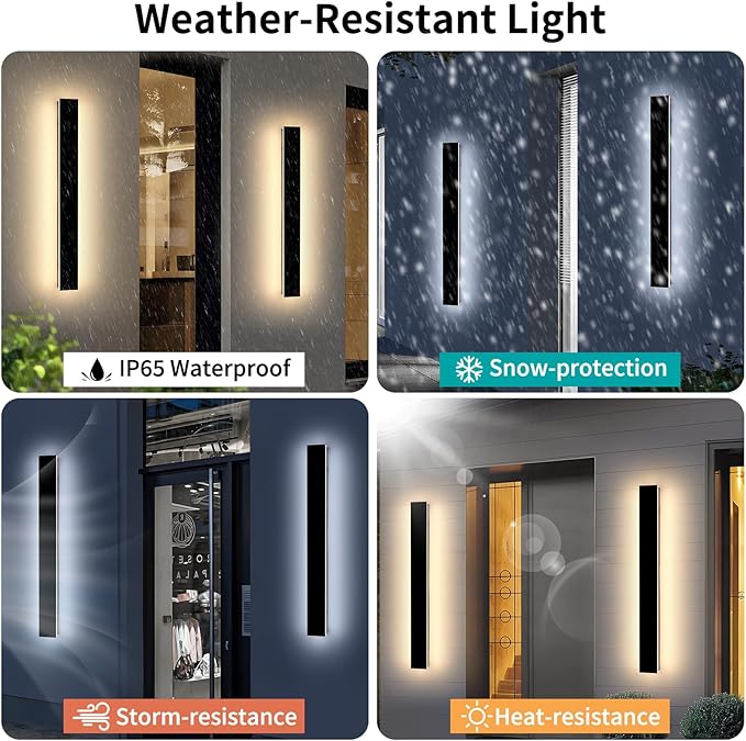 Mikeru 31.4inch Long LED Wall Light Fixtures, 10%-100% Dimmable Black Exterior Wall Sconces, 3000k-6000k Acrylic Invisible Exterior Wall Light for Porch Modern Outdoor Wall Mount Lighting