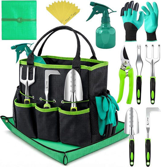 Heavy Duty Gardening Tools with Potting Mat- Gardening Gifts for Women, Men, Mom, Dad - Durable, Ergonomic Garden Tools Set