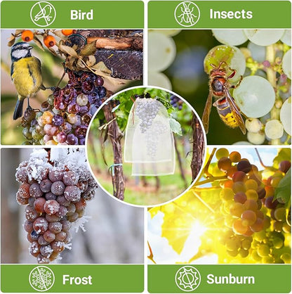 Mesh Fruit Protector Bags, 50 PCS 14x21 Inch Large Fruit Bags for Fruit Trees, Durable Garden Barrier Netting Bag Protect Watermelon Cantaloupe Mango Apricot from Insect Pest Bird
