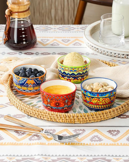 vancasso Ramekins 6 oz Oven Safe, Bohemian Style Creme Brulee Ramekin Set of 6, Porcelain Souffle Dishes Pudding Custard Cups for Baking Ramiken Bowls for Ice Cream